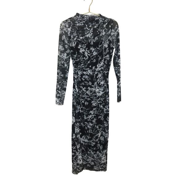 Steve Madden Maureen Long Sleeve Mesh Midi Dress S Black White - Picture 1 of 12